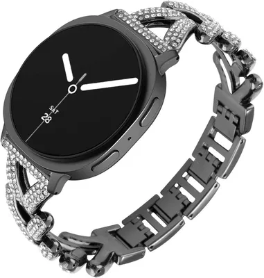 Produktbild von Stravo Luxe Damen-Uhrenarmband mit Strass – Edelstahl-Gliederarmband, passend für Samsung Galaxy Watch 8 (40/44 mm) & Watch 8 Classic 46 mm, Schwarz
