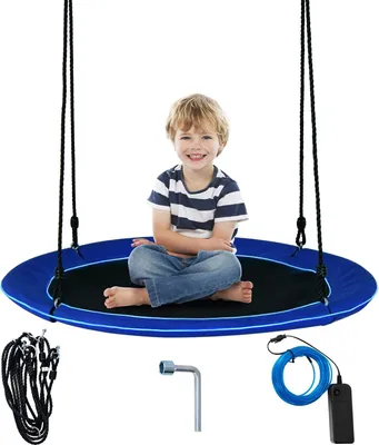 Produktbild von GOPLUS Ø100cm Nestschaukel LED Outdoor, Kinderschaukel höhenverstellbar bis 300kg Belastbar, Schaukel mit 3 Lichtmodi, Hängeschaukel ab 3 jahre