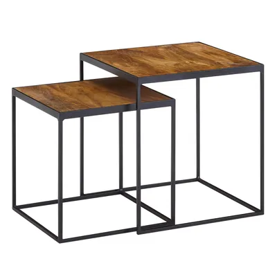 Zdjęcie produktu dla Zestaw 2 stolików do salonu lite drewno oraz metalowy stolik kwadratowy | Wohnling