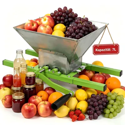 Produktbild von YARDIN 7L Obst‑Beerenmühle, manuelle Fruchtmühle mit Handkurbel, zum Zerkleinern von Gartenobst für die Saftgewinnung