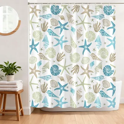 Immagine prodotto di Tenda da doccia impermeabile con motivo a stella marina, 180 x 180 cm