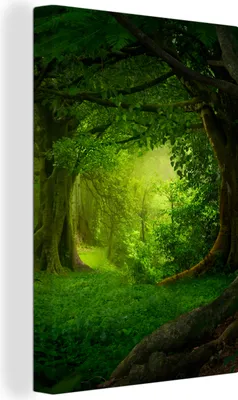 Produktbild von MuchoWow® - Leinwandbilder - Bäume - Wald - Grün - Landschaft - Natur, Wandbild, Wanddeko Bilder Wohnzimmer, 80x120cm