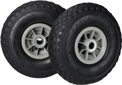 Produktbild von 4 x  Sackkarrenrad 3.00-4, Ersatzreifen, luftbereift, bis 80 kg, Kunststofffelge, 260x85 mm, Radset, schwarz-grau