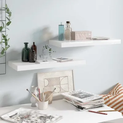 Produktbild von vidaXL Schweberegale 2 Stk. Hochglanz-Weiß 60x23,5x3,8 cm MDF