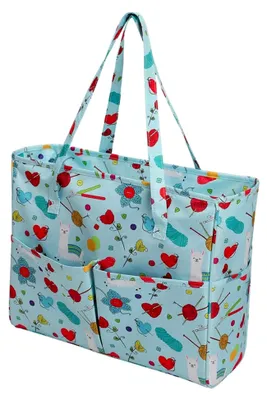 Produktbild von Garn-Organizer für die Aufbewahrung, Häkeltasche aus Oxford-Stoff mit blauem Muster und großem Volumen