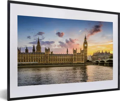 Produktbild von MuchoWow® MuchoWow® Gerahmtes Poster Sonnenuntergang hinter Big Ben in London 60x40 cm - Poster mit zchwarzem Bilderrahmen - Schlafzimmer - Plakat in Rahmen - Drucken