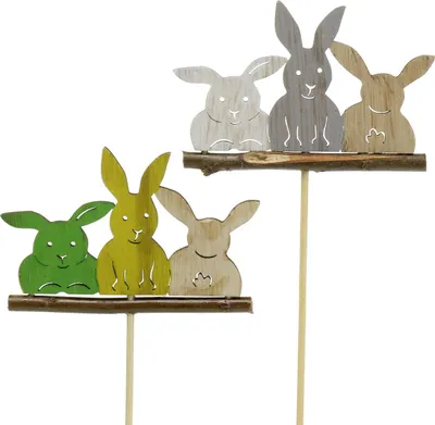 Produktbild von Dekostecker Hase Ostern Frühlingsdeko Holz H37cm 8St VIANA Blumenstecker, 8 Stück