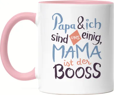 Produktbild von Papa & Ich Sind Uns Einig Mama Ist Der Boss Tasse Rosa Geschenkidee Muttertag Humor Sarkasmus