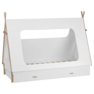 Produktbild von Homestyle4u Kinderbett 90x200 mit Bettkasten 2er Set Strauraum Schublade mit Lattenrost Tipi Hausbett Kinderbett Kiefer Weiß Kinderzimmer