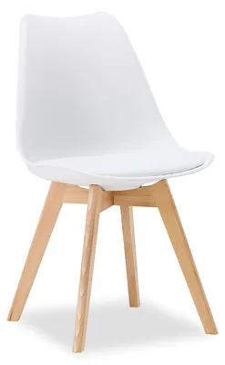 Image de Chaise de Salle à Manger Blanche – Chaise Moderne avec Pieds en Bois, Coque en Plastique, Style Scandinave