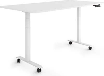 Produktbild von ESMART Germany EZX-132WW 160x80cm Weiß Ergonomischer Steh-Sitz-Schreibtisch auf Rollen Stufenlos elektrisch höhenverstellbar 65,5-130,5 cm 3 x Memory Aktivitätserinnerung