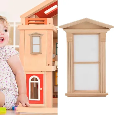 Zdjęcie produktu dla 1:12 domek dla lalek drewniany niepomalowany kościół wieża okno drzwi miniaturowe akcesoria dekoracyjne