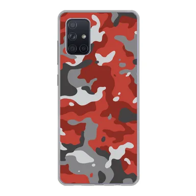 Produktbild von MuchoWow® Handyhülle Schutzhülle Hülle für Samsung Galaxy A51 Rot mit grauem Camouflage-Muster Silikon Softcase Handy Hülle - Schutzabdeckung