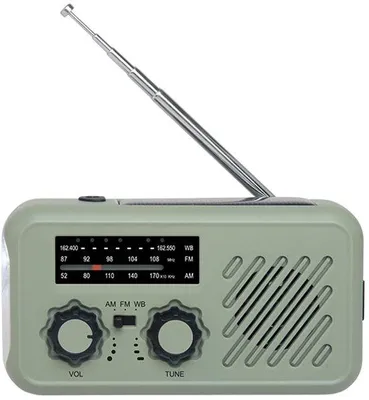 Zdjęcie produktu dla Radio awaryjne Unyqoos® z korbką – przenośne radio AM/FM, powerbank 2000 mAh, latarka LED (7 godzin pracy), syrena alarmowa SOS, ładowanie słoneczne, port USB-C, gniazdo 3,5 mm