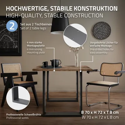 Produktbild von ECD Germany 2x Tischbeine / Tischkufen aus Vierkantprofilen, 70x72 cm, Anthrazit, pulverbeschichtete Stahl, Industriedesign, DIY Metall Tischgestell