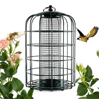 Produktbild von Vogelfutterspender Metall zum Aufhängen, 30 cm wetterfestes Vogelhaus für Garten und Balkon