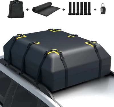 Obrázek produktu pro COSTWAY 600L střešní box na auto, vodotěsný střešní box se 6 háky na dveře, kombinovaným zámkem, protiskluzovou podložkou a taškou na přenášení, skládací střešní box na zavazadla pro osobní automobily, dodávky, SUV (černý, 600L)