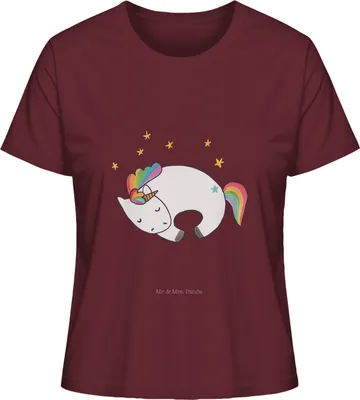 Produktbild von Mr. & Mrs. Panda Baumwoll T-Shirt Damen Einhorn Nacht Größe S - Burgundy - Geschenk, Oberteil, Unicorn, Menschen, Traum, Basic, Einhörner