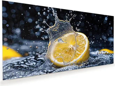 Produktbild von Glasbild 60x30cm in XXL für Wohnzimmer, Schlafzimmer Motiv Zitronenspritzer