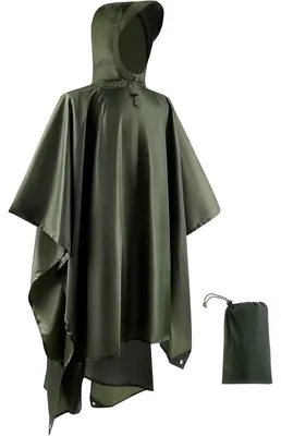 Productafbeelding van Regenponcho, dames en heren, 3-in-1, multifunctioneel, waterdicht, ademend, donkergroen, one size