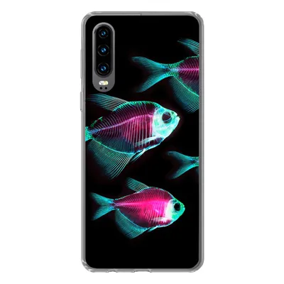 Produktbild von MuchoWow® Handyhülle Schutzhülle Hülle für Huawei P30 Fisch - Lila - Blau Silikon Softcase Handy Hülle - Kartenbesitzer