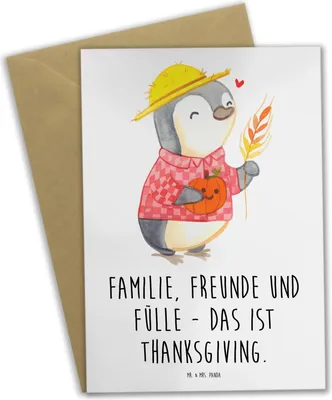 Produktbild von Mr. & Mrs. Panda Grußkarte Erntedankfest Freunde & Fülle - Weiß - Geschenk, einladungskarten, Feiertage, Feiertag, glückwunschkarten, Liebe, Thanksgiving, osterkarten