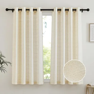 Linnenlook-Gardinen mit Ringen, 2 Stk., 132x145 cm, beige