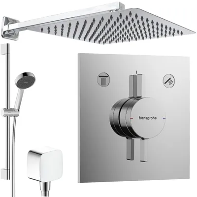 Produktbild von Hansgrohe und Jowi Unterputz Duschsystem, 650mm Brausestange, 300x300mm Kopfbrause, DuoTurn E Duscharmatur, OHNE iBox 2