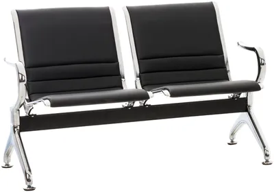 Image de Banc d'attente CLP Francfort, style aéroport, sièges ergonomiques avec revêtement en similicuir noir, modèle 2 places