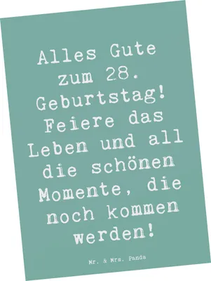 Produktbild von Mr. & Mrs. Panda Postkarte Spruch 28. Geburtstag - Meeresbrise - Geschenk, Handgemacht, Erinnerung, Ansichtskarten, Happy Birthday, Glückwünsche, Einzigartigkeit, Alter