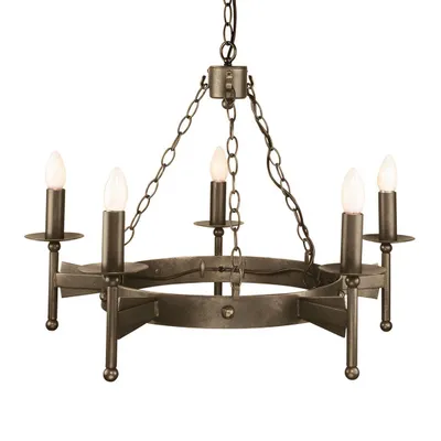 Image de Lustre Cromwell, bronze vieilli, 5 x E14 x 60 W, métal, dimensions : 200 x 67 x 67 cm, IP20, Elstead