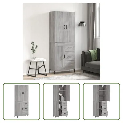 Produktbild von The Living Store Highboard Grau Sonoma 69,5x34x180 cm Holzwerkstoff