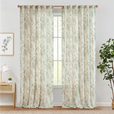 Obrázek produktu pro Sada 2 lněných květinových závěsů - Dekorace v rustikálním stylu pro okna 96 x 240 cm