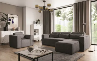 Produktbild von Ecksofa Schlafsofa inkl. Sessel WALDO Stoff Poso Anthrazit Ottomane Rechts