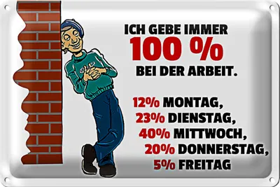 Produktbild von Blechschild Spruch 30x20cm Gebe immer 100% bei der Arbeit