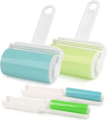 Produktbild von 2 Stück Wiederverwendbare Waschbare Fussel-Rolle Klebrige Abwaschbar Staub Fusselrolle Faltbare Sticky Roller Portable-Lockenwickler mit Abdeckung für Saubere Möbel, Teppiche, Kleidung