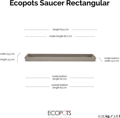 Produktbild von Ecopots Untersetzer rechteckig 65 für Blumentopf - L 63,5 cm x B 15,5 cm x H 3,3 cm - Innen- und Außenbereich