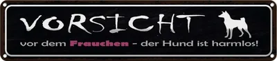 Produktbild von vianmo Blechschild 10x46 cm Vorsicht Frauchen Hund harmlos Tier Haustier