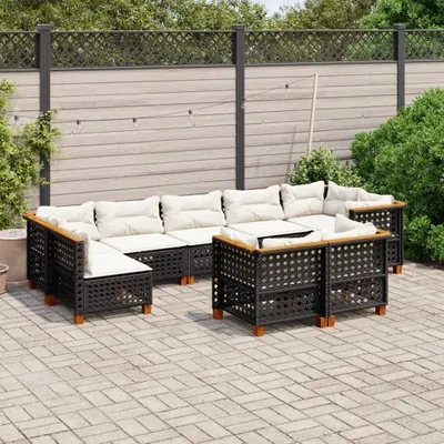 Produktbild von Möbel 9-tlg. Garten-Sofagarnitur mit Kissen Schwarz Poly Rattan - Sitzgruppe 3261992