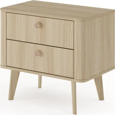Produktbild von FURNLUX Nachttisch Viki Beige Und Eiche 63cm / Hauptfarbe: Beige / Abmessungen: 63 x 57 x 38 cm