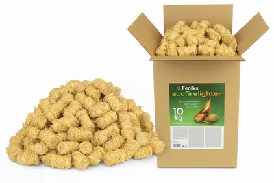 Obrázek produktu pro Ekologický podpalovač Feniks 10 kg ≈1000 ks | Podpalovač a komínový podpalovač | Ruční výroba | Šetrný k životnímu prostředí | Dlouhá doba hoření 8-10 min | Certifikát PZH