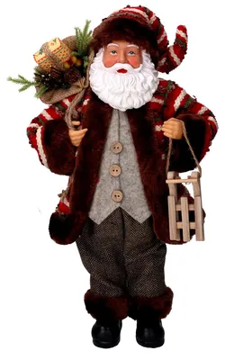 Immagine prodotto di Babbo natale in tessuto marrone e rosso con slittino cm xh45
