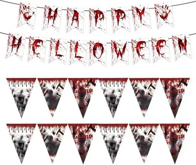 Productafbeelding van Halloween-banner set - 28-delig - Enge decoratie - Papier - Geschikt voor binnen- en buitengebruik