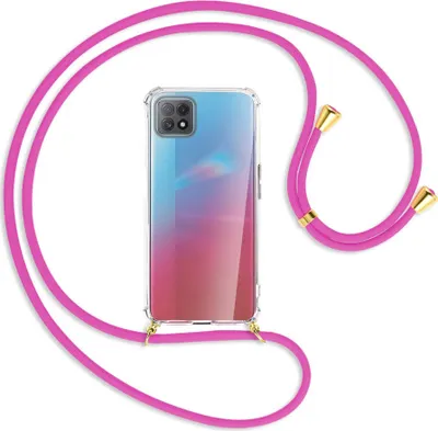 Produktbild von Handykette Backcover-Schutzhülle mit Band (Metall goldfarben) für Oppo A73 5G - hot pink
