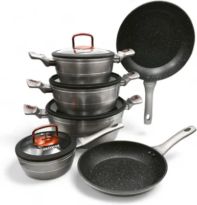 Produktbild von Induktions-Kochpfannen-Set mit Glasdeckel, Antihaftbeschichtung, 3-teilig, für alle Herdarten