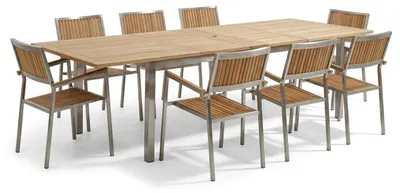 Produktbild von ALEOS. Gartengarnitur KUBA Teak Edelstahl Ausziehtisch 200-280 cm 8 Sessel