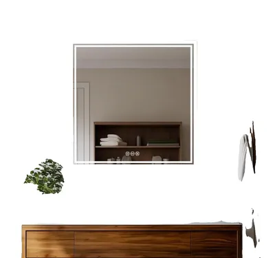 Zdjęcie produktu dla Kwadratowe podświetlane lustro łazienkowe LED, ściemniane z funkcją przeciwmgielną, nowoczesny aluminiowy design,
