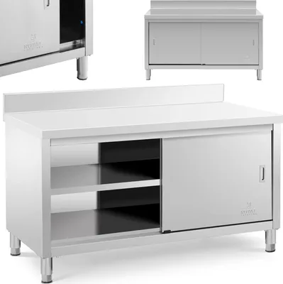 Zdjęcie produktu dla Stół Blat Roboczy Przyścienny Z Szafką I Rantem Drzwi Suwane 150 X 70 Cm