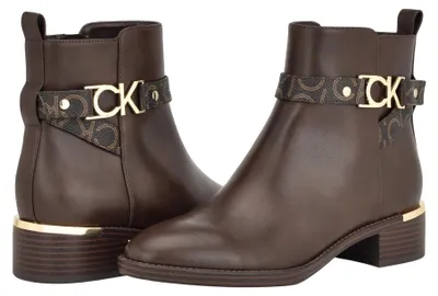 Image de Botte cheville femme Calvin Klein, modèle Dhara, couleur marron foncé, logo 200, taille 37 EU