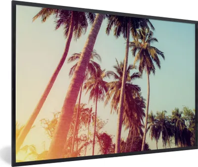 Produktbild von MuchoWow® Gerahmtes Poster Palme - Sommer - Retro - Sonne 30x20 cm - Poster mit Schwarzem Bilderrahmen Wandposter Rahmen Foto Bilder - Kunstdruck - Bild-Poster